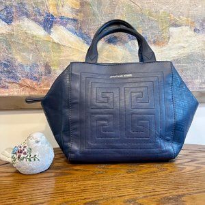 Jonathan Adler purse dark blue leather top handle geometric pattern tote